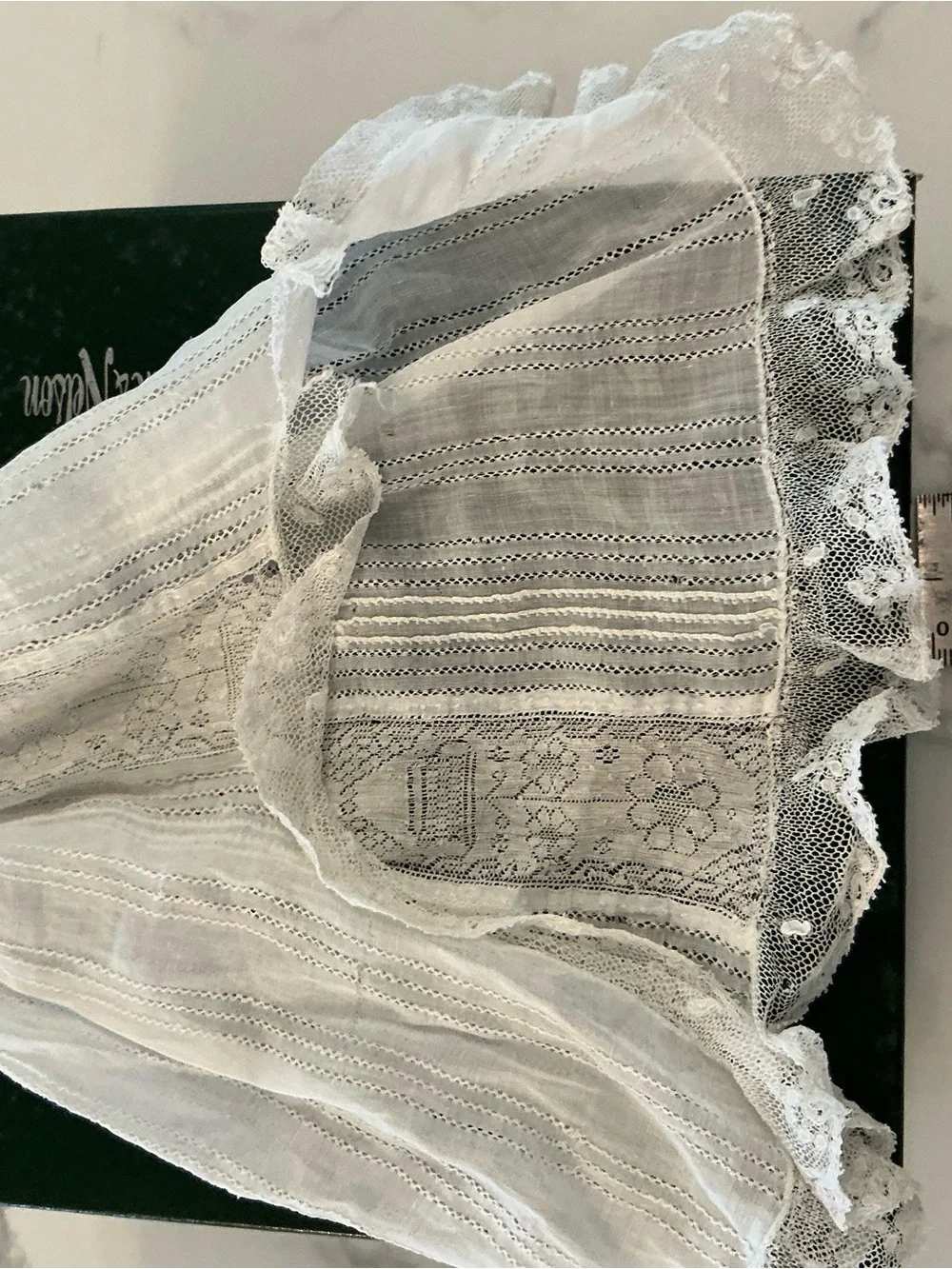Delicate White Lace Trimmed Antique-Style Handkerchief  Bonnet